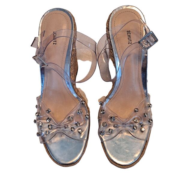SCHUTZ Clear and Tan Wedge Sandals - Picture 2 of 10